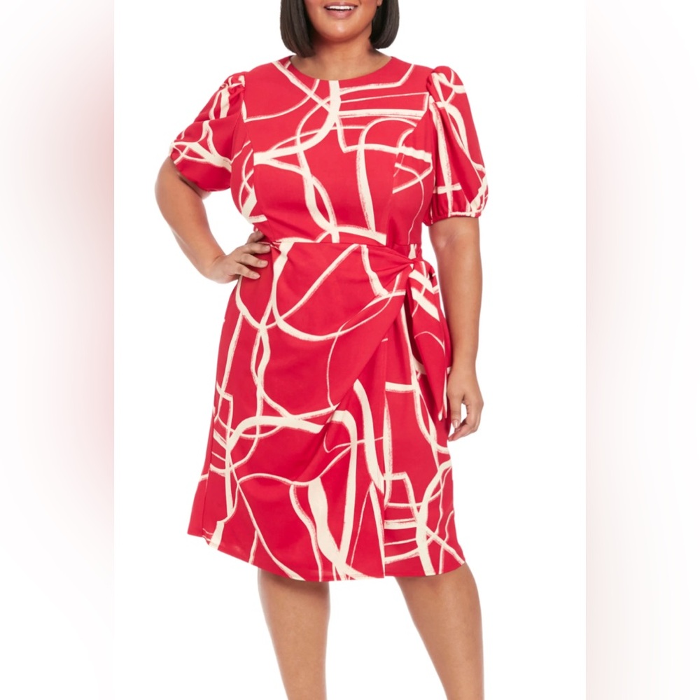London Times “Queenie” Plus Sized Dress Red/Cream